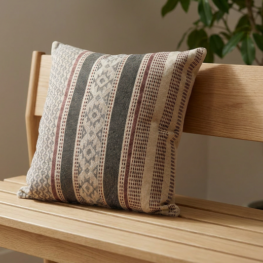 Modern Turkish Cushion Cover "Petal & Pewter"- 100% Cotton, Beautiful Embroidered Design