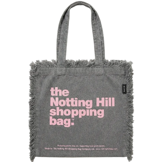 Grey Frayed Notting Hill Lifestyle Tote by the Original Notting Hill Shopping Bag Company with signature frayed edge detailing