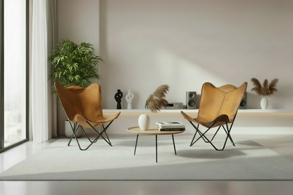 Handmade Sri Lankan Buffalo Leather Butterfly chair - Tan, non-embossed