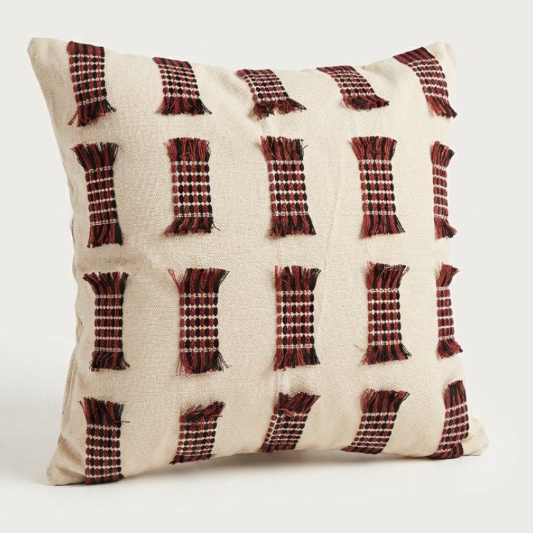 Turkish made cushion cover with red and brown swatches
