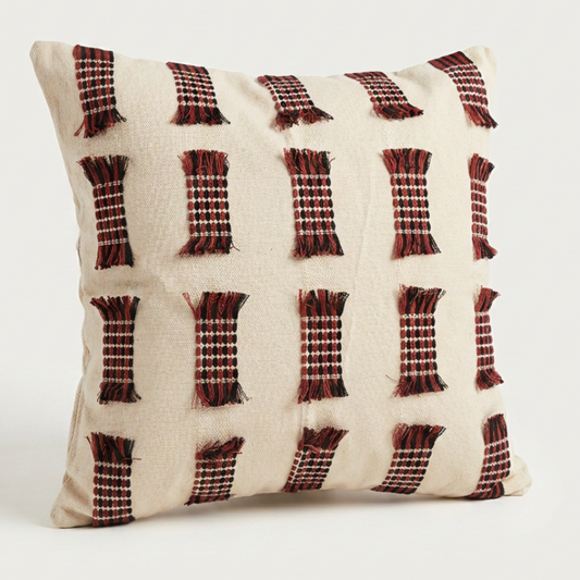 Turkish made cushion cover with red and brown swatches