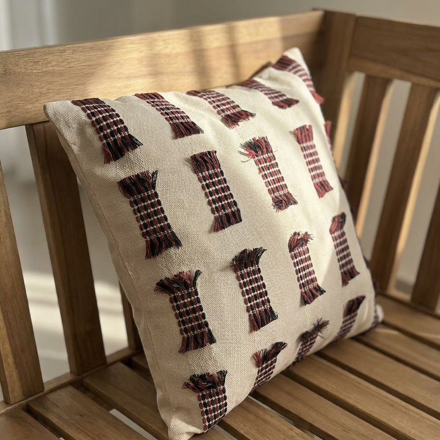 Turkish made cushion cover, with red and brown swatches