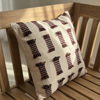 Turkish made cushion cover, with red and brown swatches