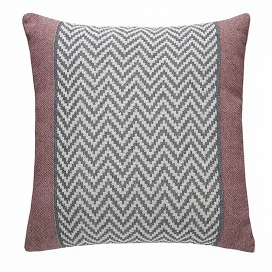 Decorative Turkish cushion cover  with a herringbone pattern and pink border 