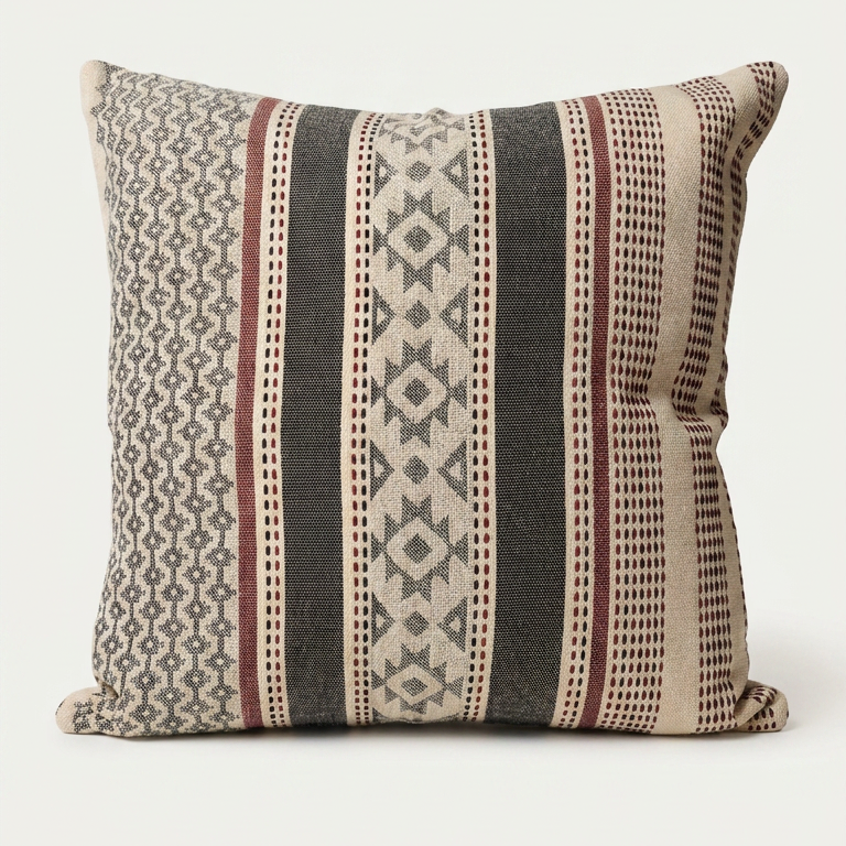 Modern Turkish Cushion Cover "Petal & Pewter"- 100% Cotton, Beautiful Embroidered Design