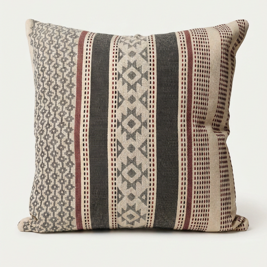 Modern Turkish Cushion Cover "Petal & Pewter"- 100% Cotton, Beautiful Embroidered Design