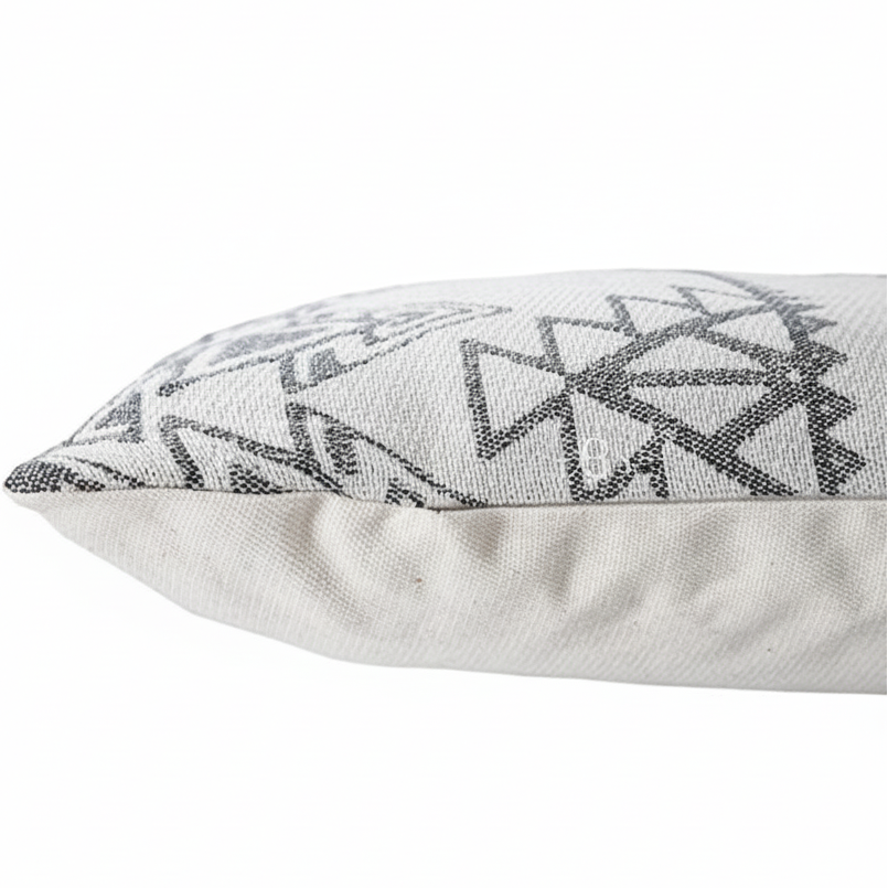 Decorative pillow with geometric pattern side view 
