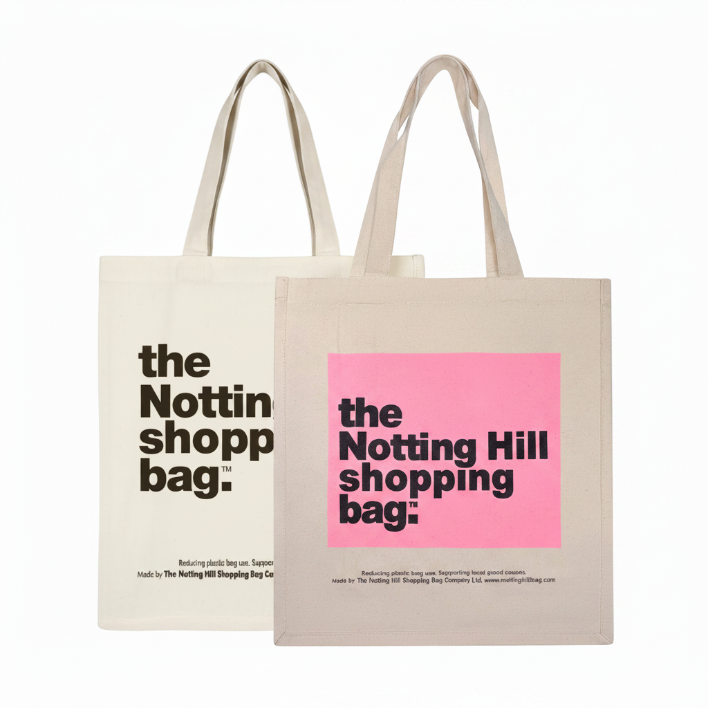 a bndle of notting hill shopping bags from the shopping totes collection. 1 original bag and one pink colour block bag