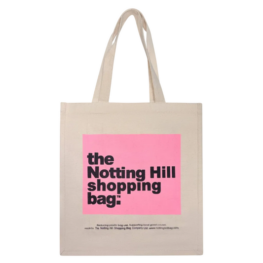 Notting Hill Shoppiong bag tote bag, Colour Block series, Pink clour block on canvas tote bag l featuring 'the Notting Hill shopping bag' . London tote bag style