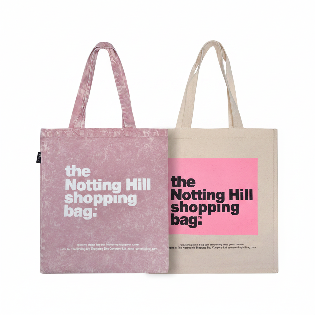 A bundle of two Notting hill shopping bags. the Pink colour block bag and the limited edition Pink denim bag
