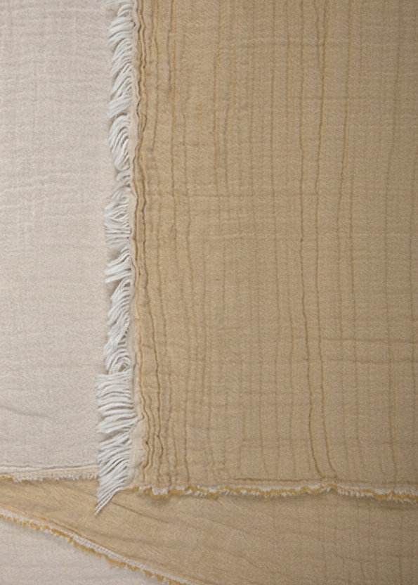 Yellow textured "Nova" Peshtemal Towel with frayed edge.