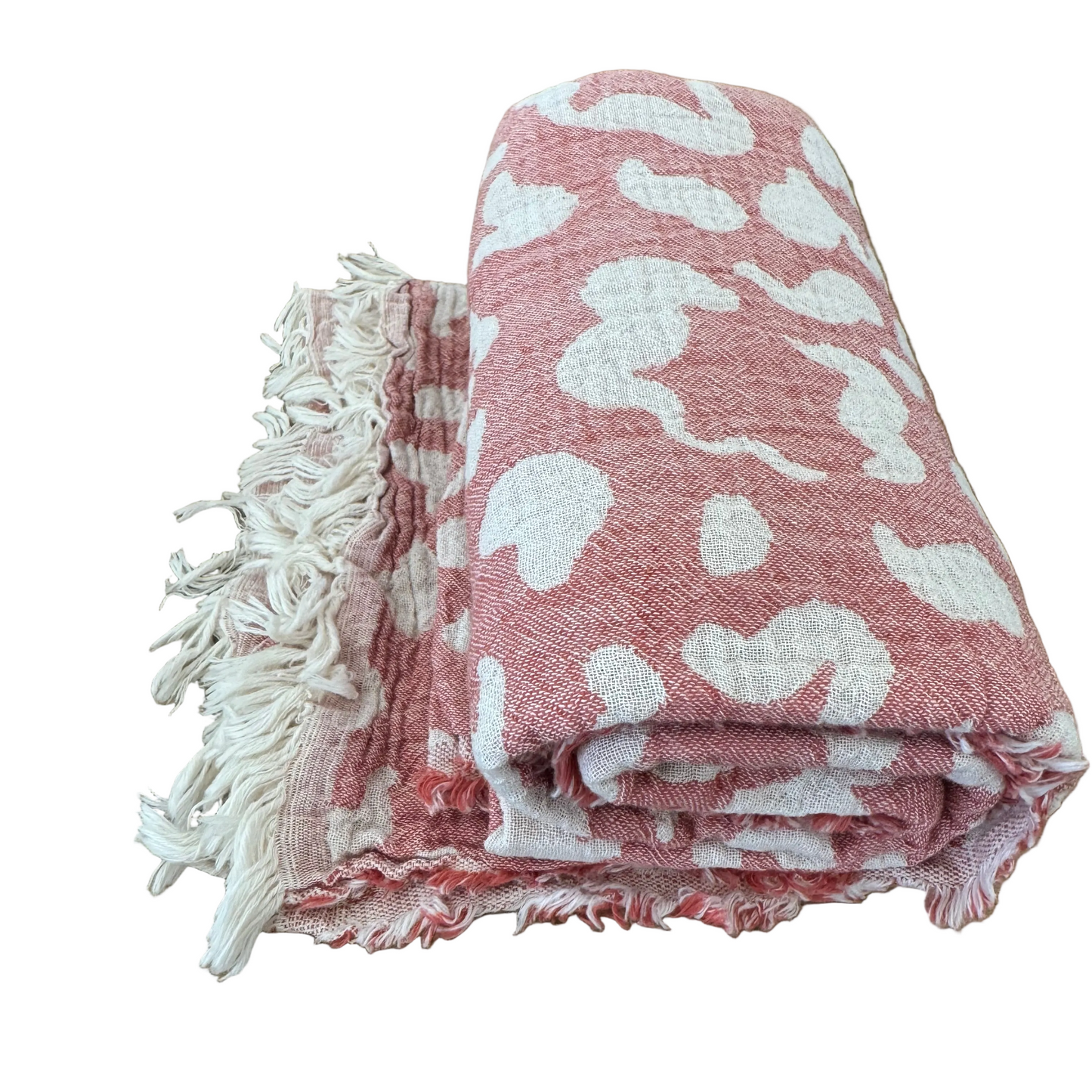 Turish Made Peshtemal Towel, in soft red, leopard design. 100% cotton, quick dry