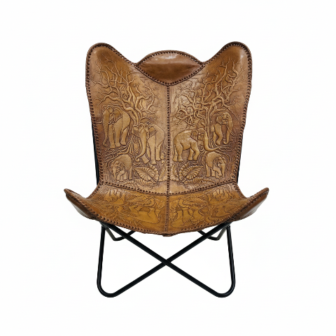 Embossed elephant design butterfly chair on white background