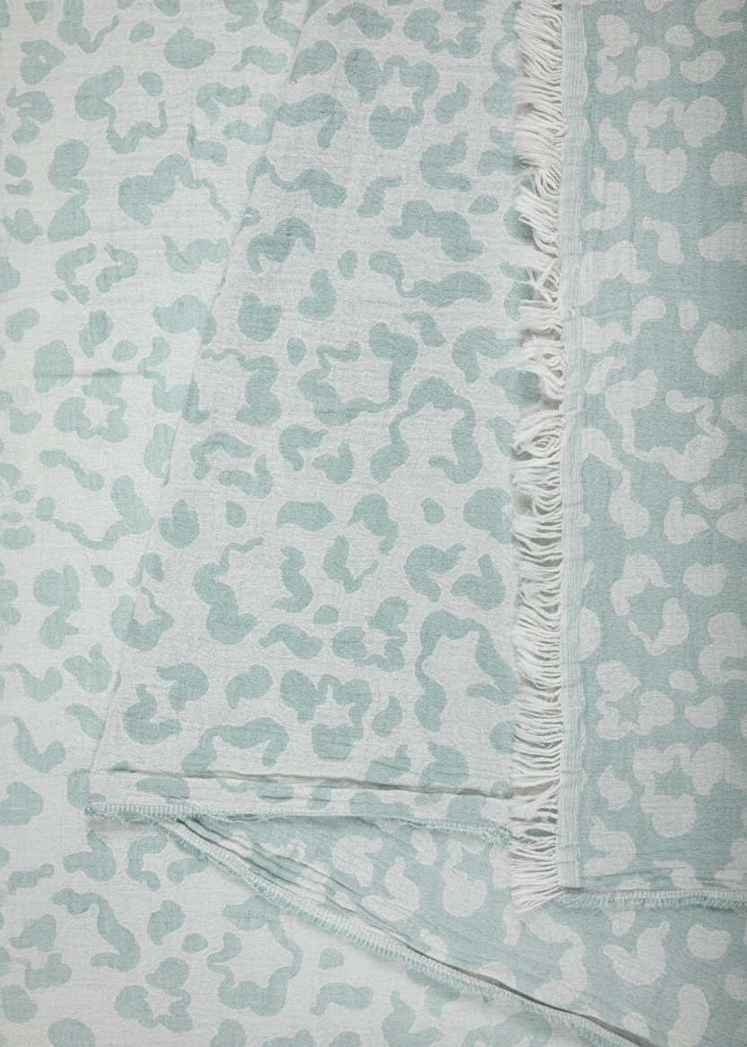 Mint Green "Leopard" Peshtemal Towel with frayed edge.
