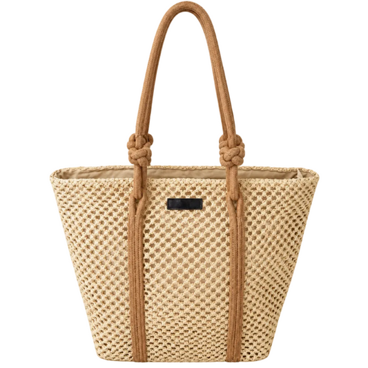 Our global finds Rope Handle Woven Bag, shopper style in natural beige material with tan rope handles. available in Australia and with free delivery