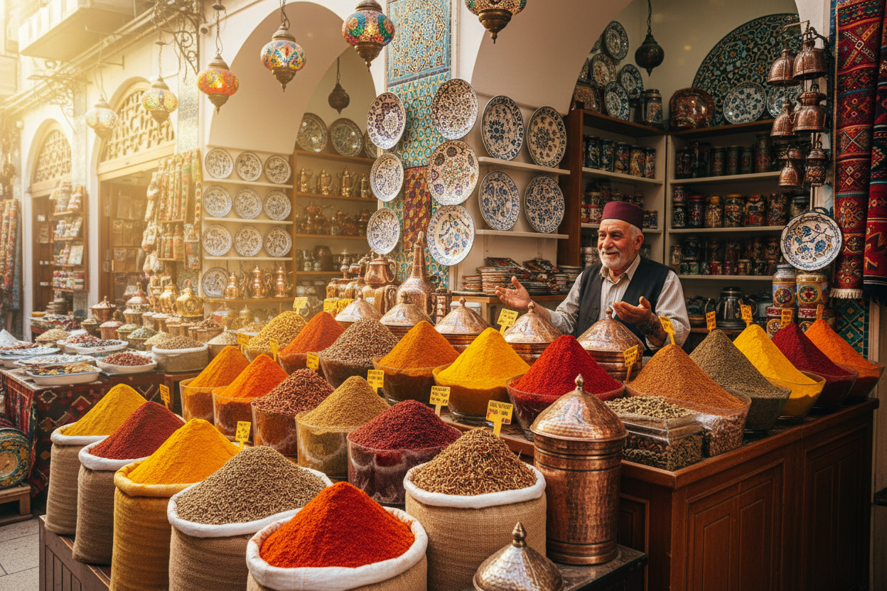 Turkish spice market scene